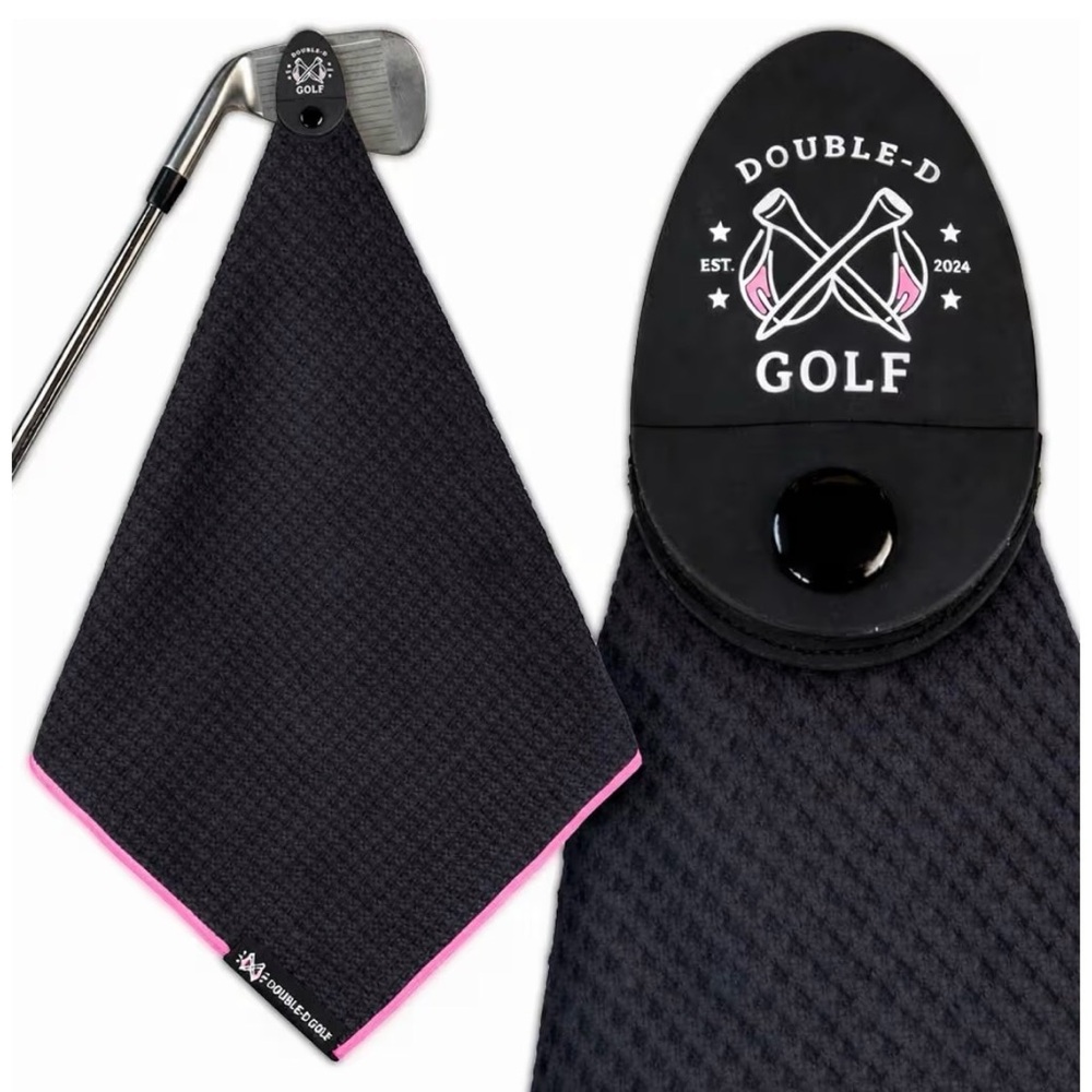 Double-D Golf Magnetic Golf Towel with Pink Trim